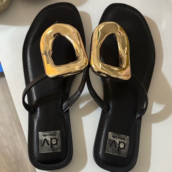 DV by Dolce Vita Shoes - DV by Dolce Vita Black Sandals with Gold Accents